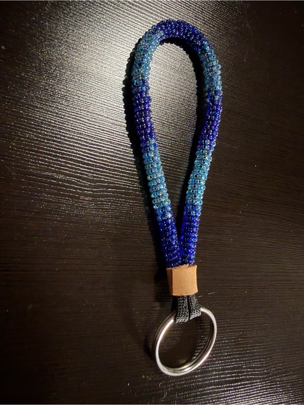 Handmade Blue Ombre Beaded Wristlet Keyring
